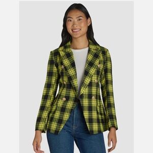 Vibrant Plaid Double-Breasted Blazer